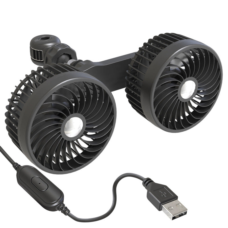 Dual Head Car Fan with USB and 12V/24V Compatibility
