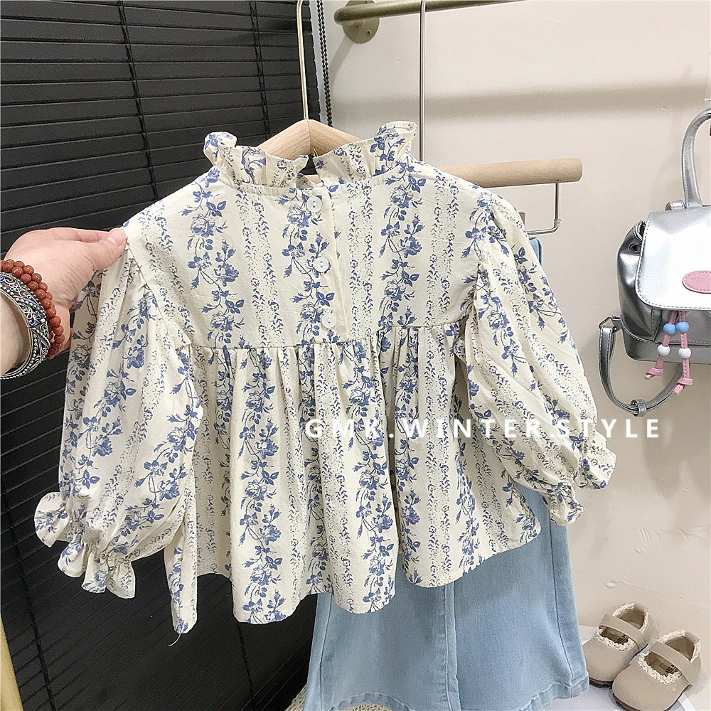 Girls Floral Shirt and Denim Flared Pants Set