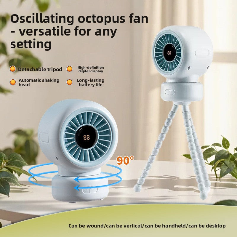 Digital Display Octopus USB Desk Fan with Oscillation