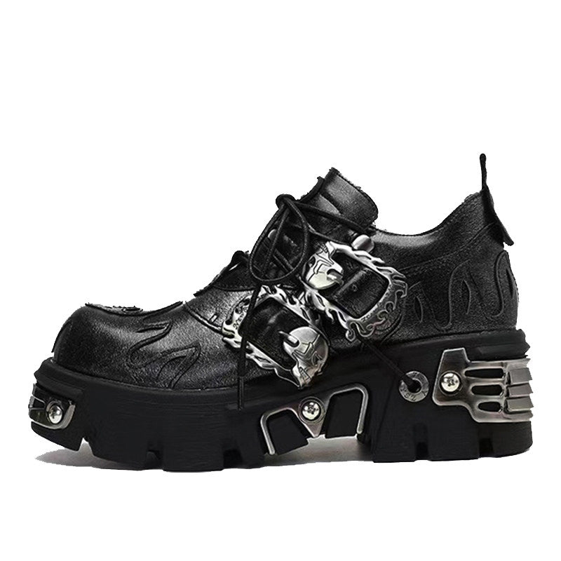Dark punk little leather shoes