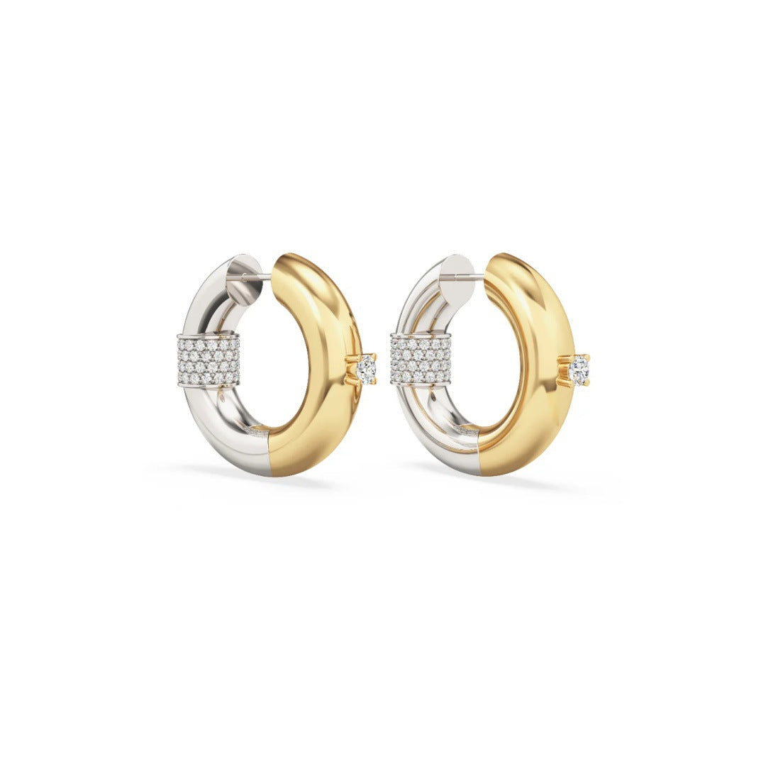 Inlaid with Zircon, Gold and Silver Two-Tone Ear Clips