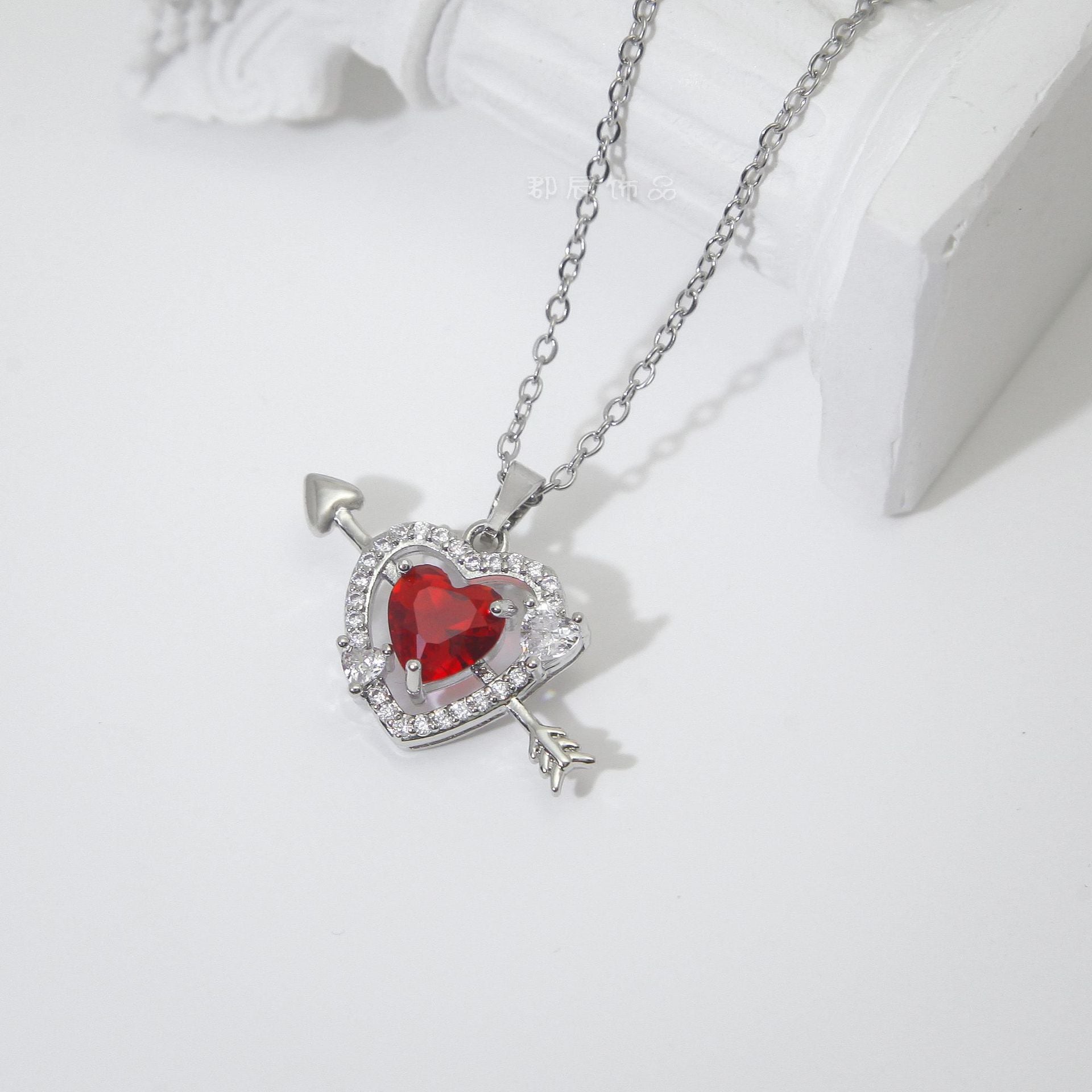 One Arrow Through Heart Ruby Zircon Necklace