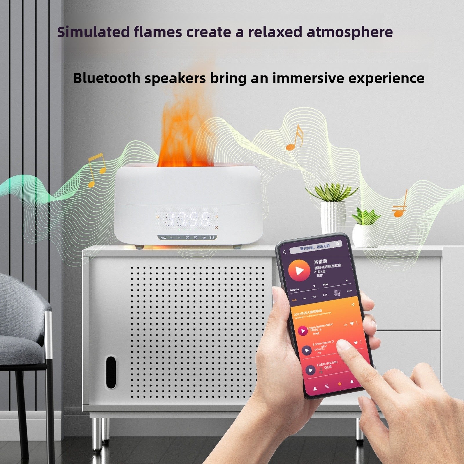 Flame Aromatherapy Machine with Humidifier and Bluetooth Speaker