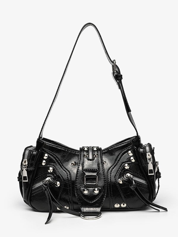 Leather shoulder bag with a slanted strap for women