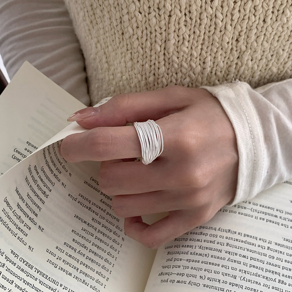 S925 Sterling Silver Handmade Geometric Multi-Layer Line Ring