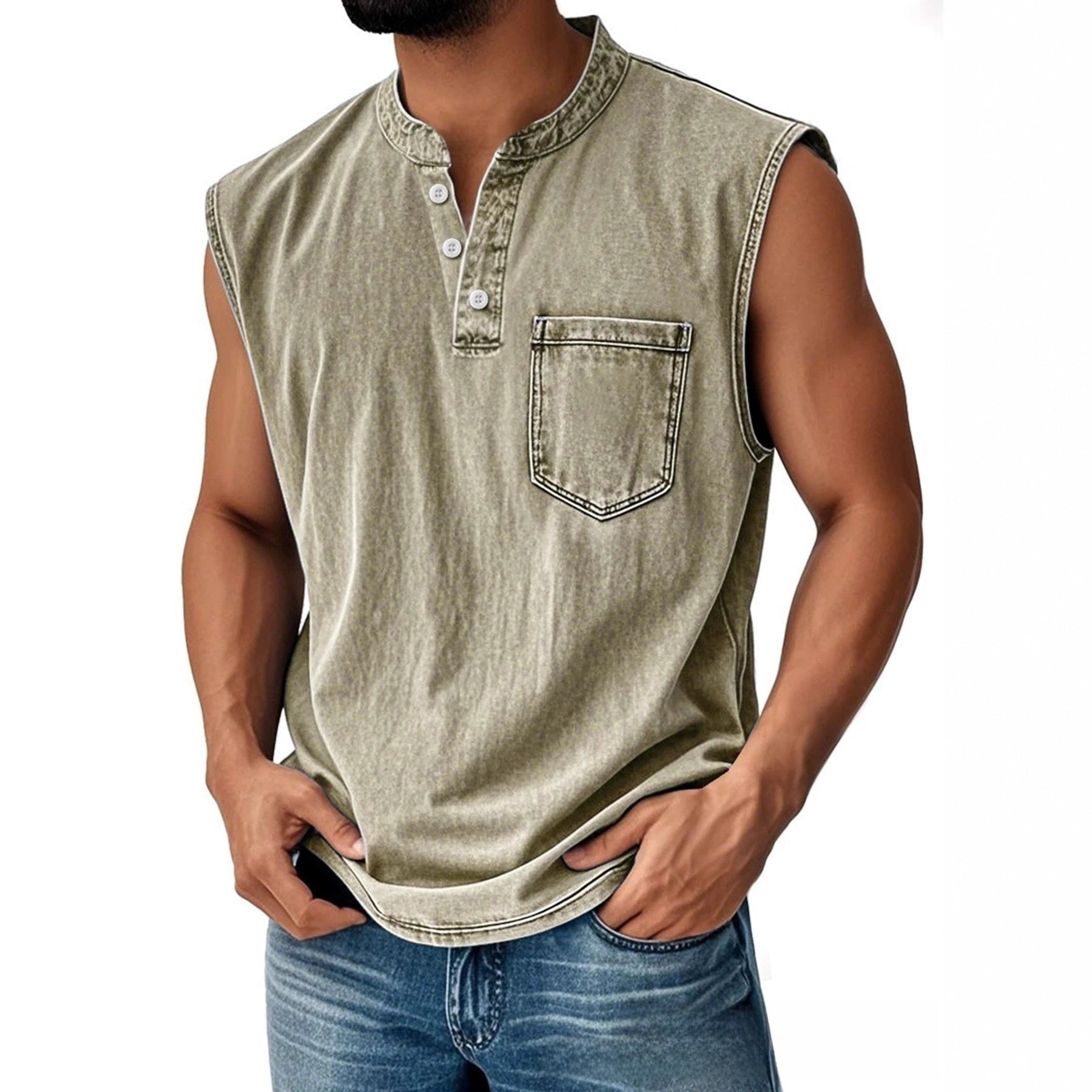 Men Sleeveless Button Down Polo Vest