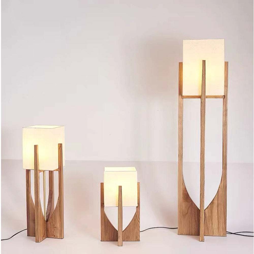 Solid Wood Floor Lamp with Adjustable Lighting