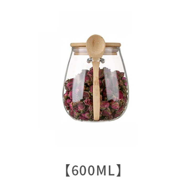 High Borosilicate Glass Sealed Jar with Spoon for Storage