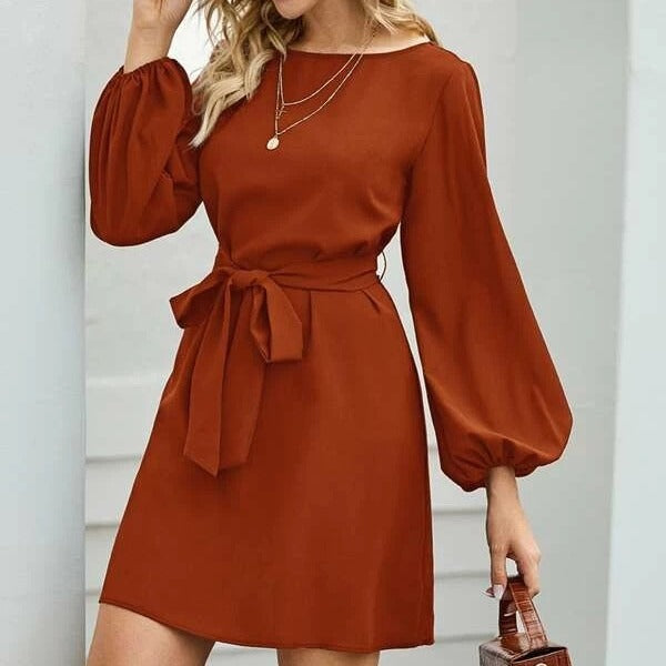 Womens Solid Color Knitted Mid-Length Dress