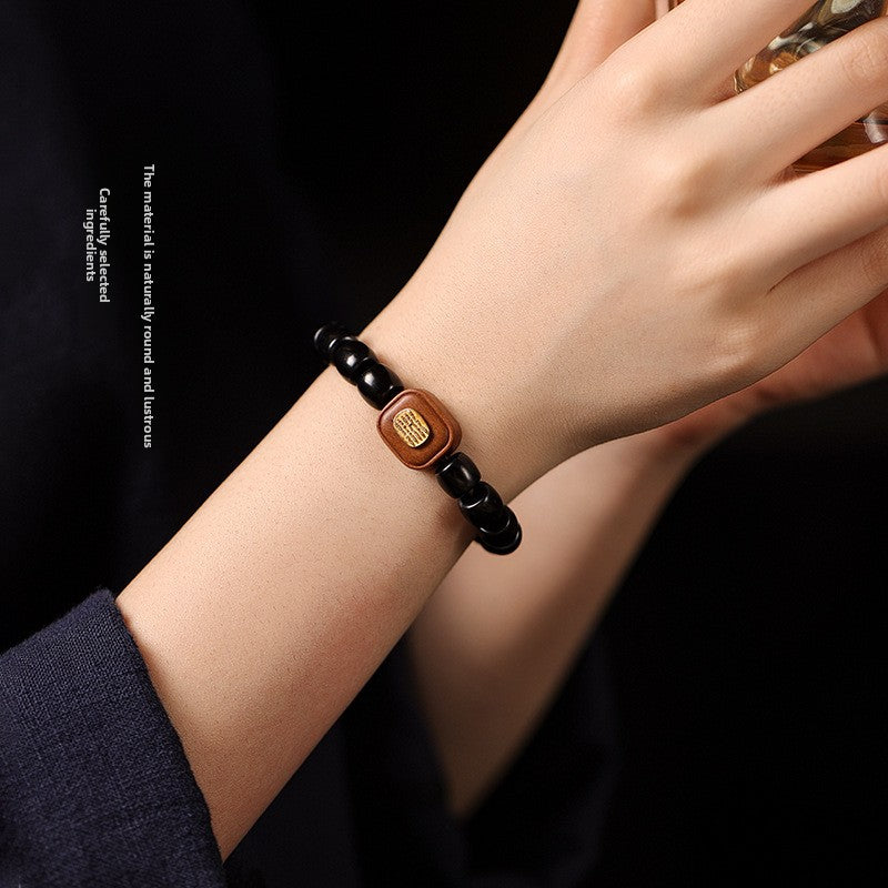 Ebony Wood Bracelet Zen Style Barrel Beads