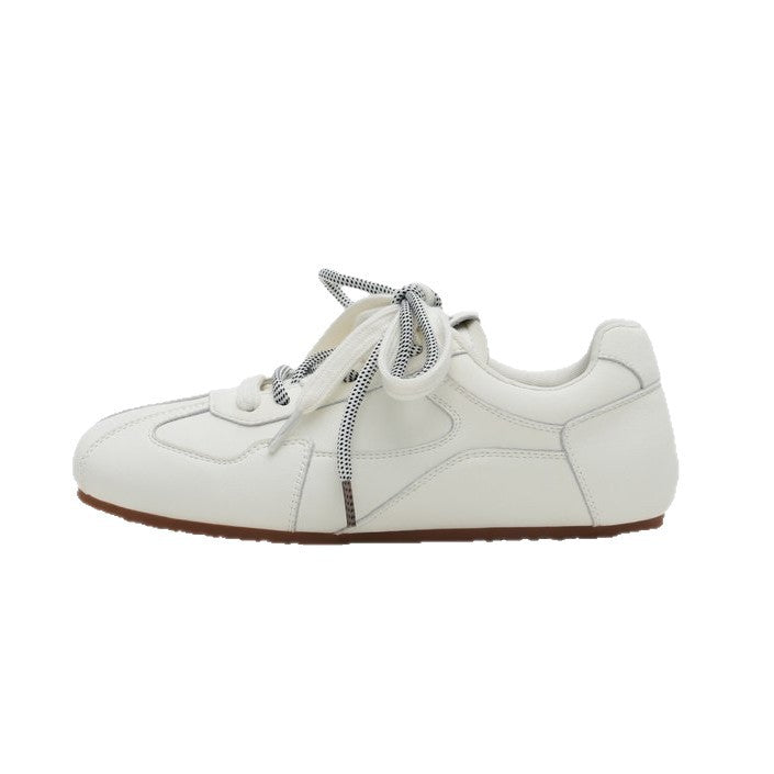 Women Cowhide Square Toe Lace-Up Casual Shoes