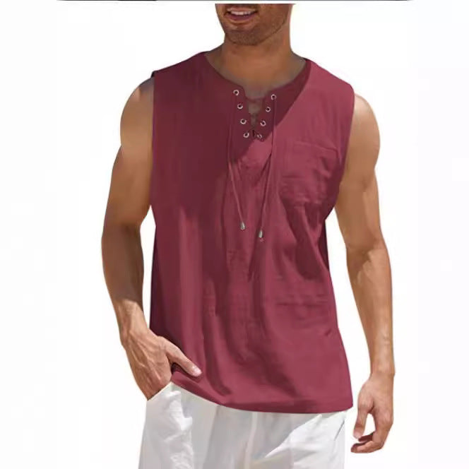 Mens Sleeveless Cotton Casual Shirt
