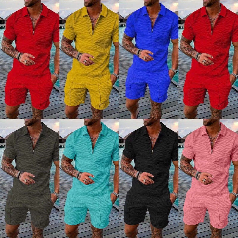 Zip-up collar short sleeves