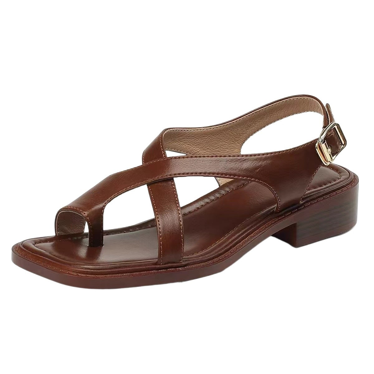 French Retro Thong Sandals Women Flat Square Toe
