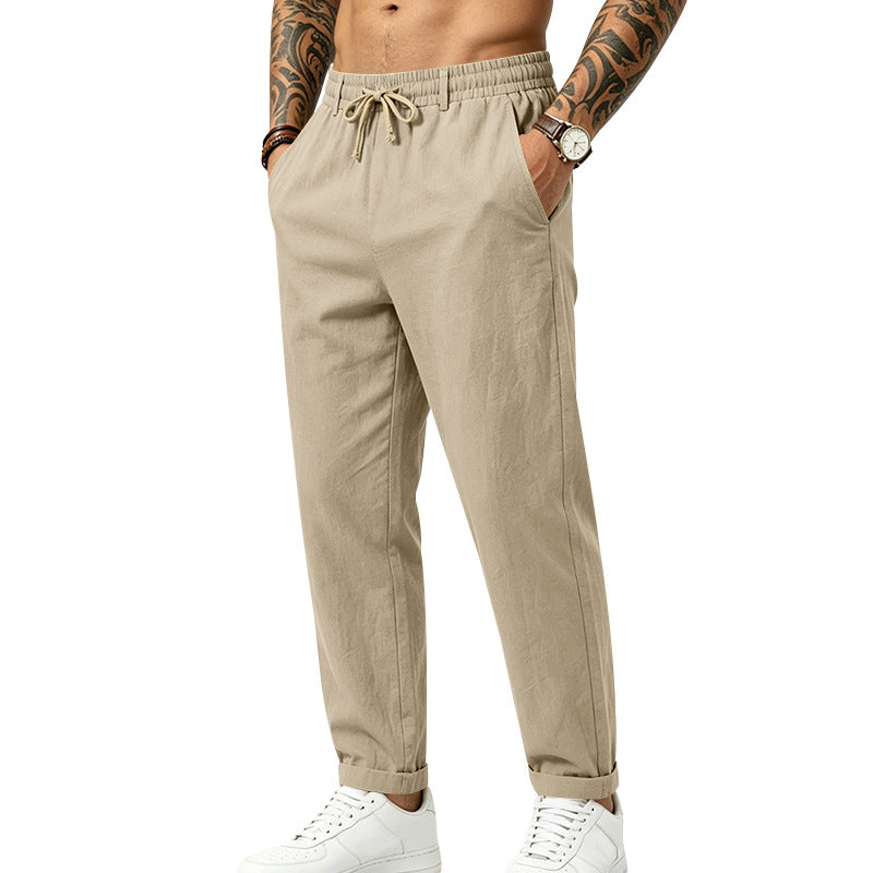 Mens Casual Linen Drawstring Trousers