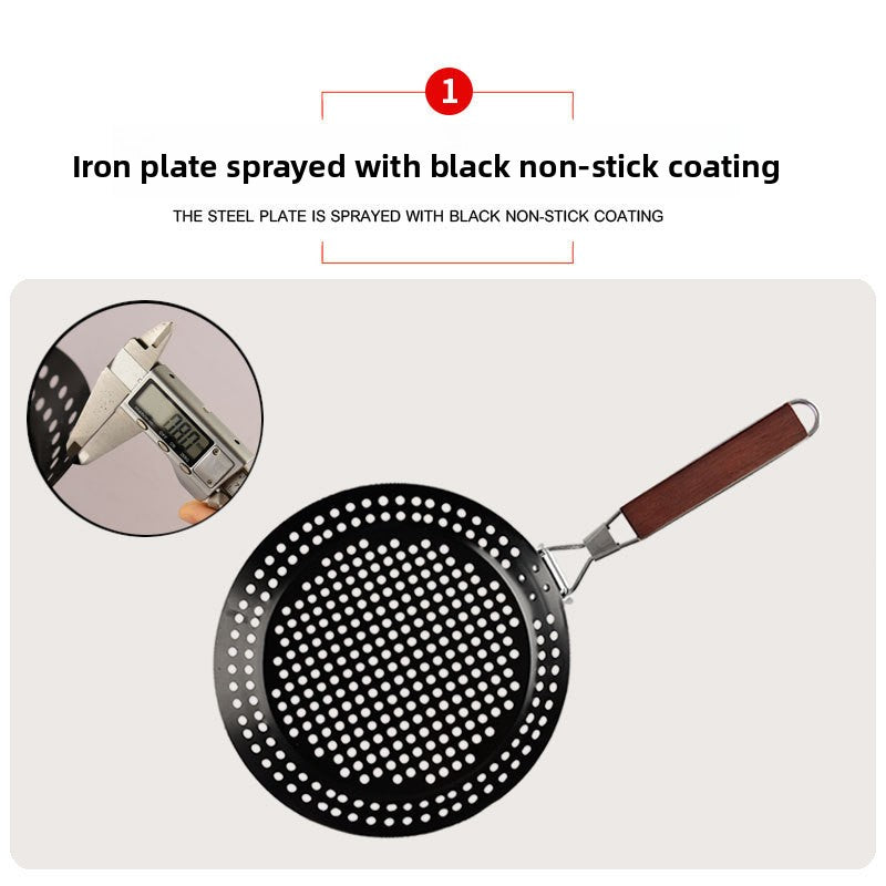 Foldable Non-Stick Barbecue Plate with Wooden Handle