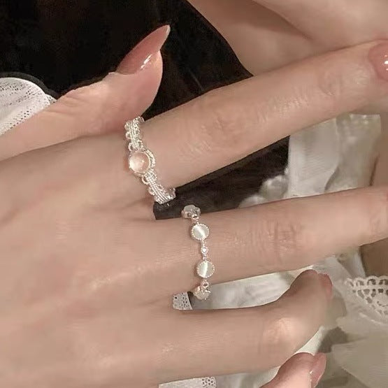 Adjustable Lace Cat Eye Stone Stackable Ring