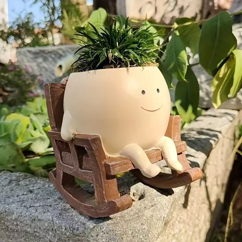 Creative Hanging Resin Flower Pots with Smiling Faces
