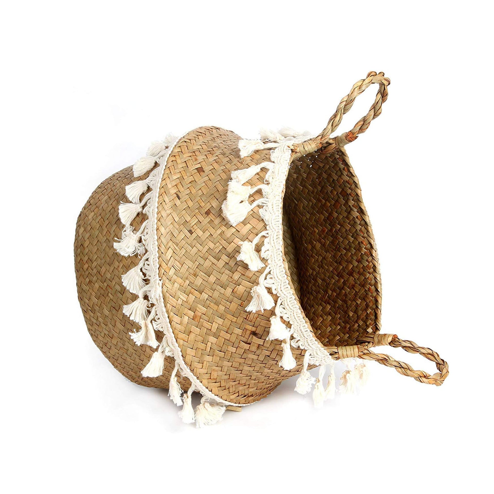Foldable Straw Woven Flower Pot Basket Storage Nordic Decorative Plant Floor Basket