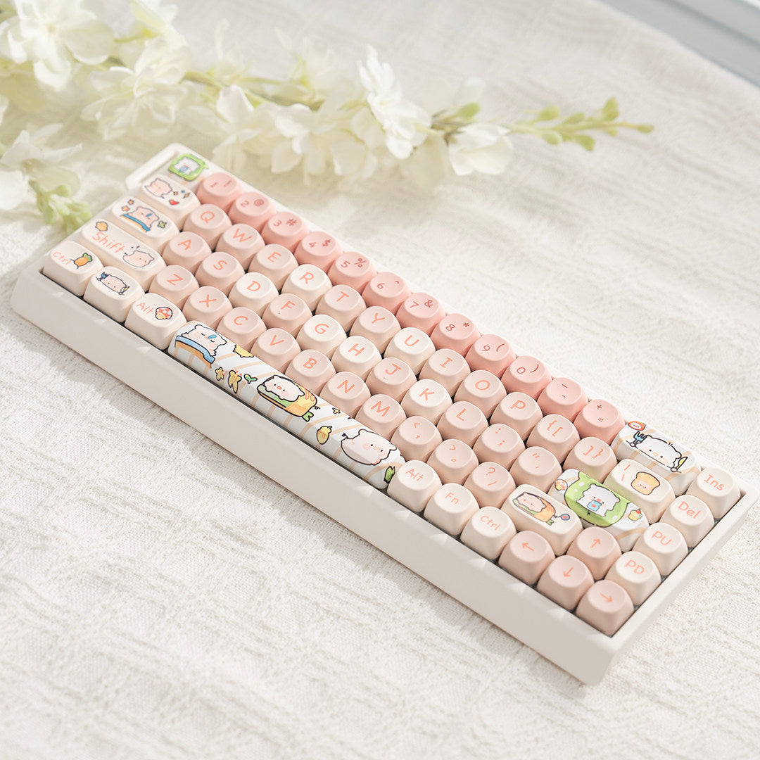M68 Wireless Bluetooth Mechanical Keyboard with Mahjong Sound, Cute for Girls, Silent for Office, Compatible with Computer and Mobile Phone