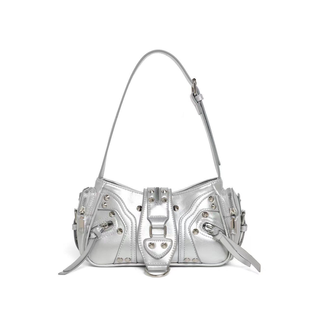 Leather shoulder bag with a slanted strap for women