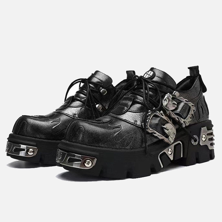 Dark punk little leather shoes