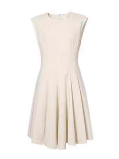 French Style Waist Cinching Round Neck Dress