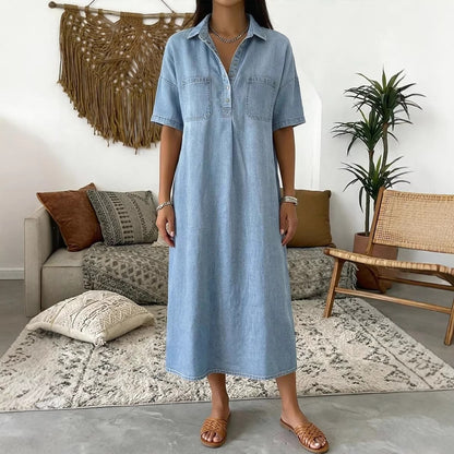Womens Casual V-Neck Denim Dress