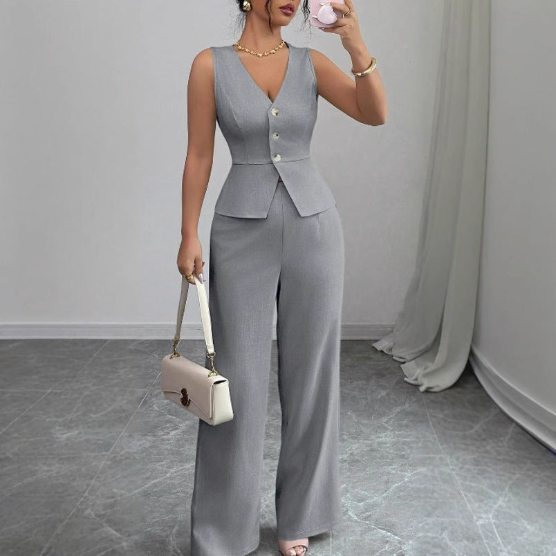 Women's Sleeveless Vest and High-Waisted Pants Set