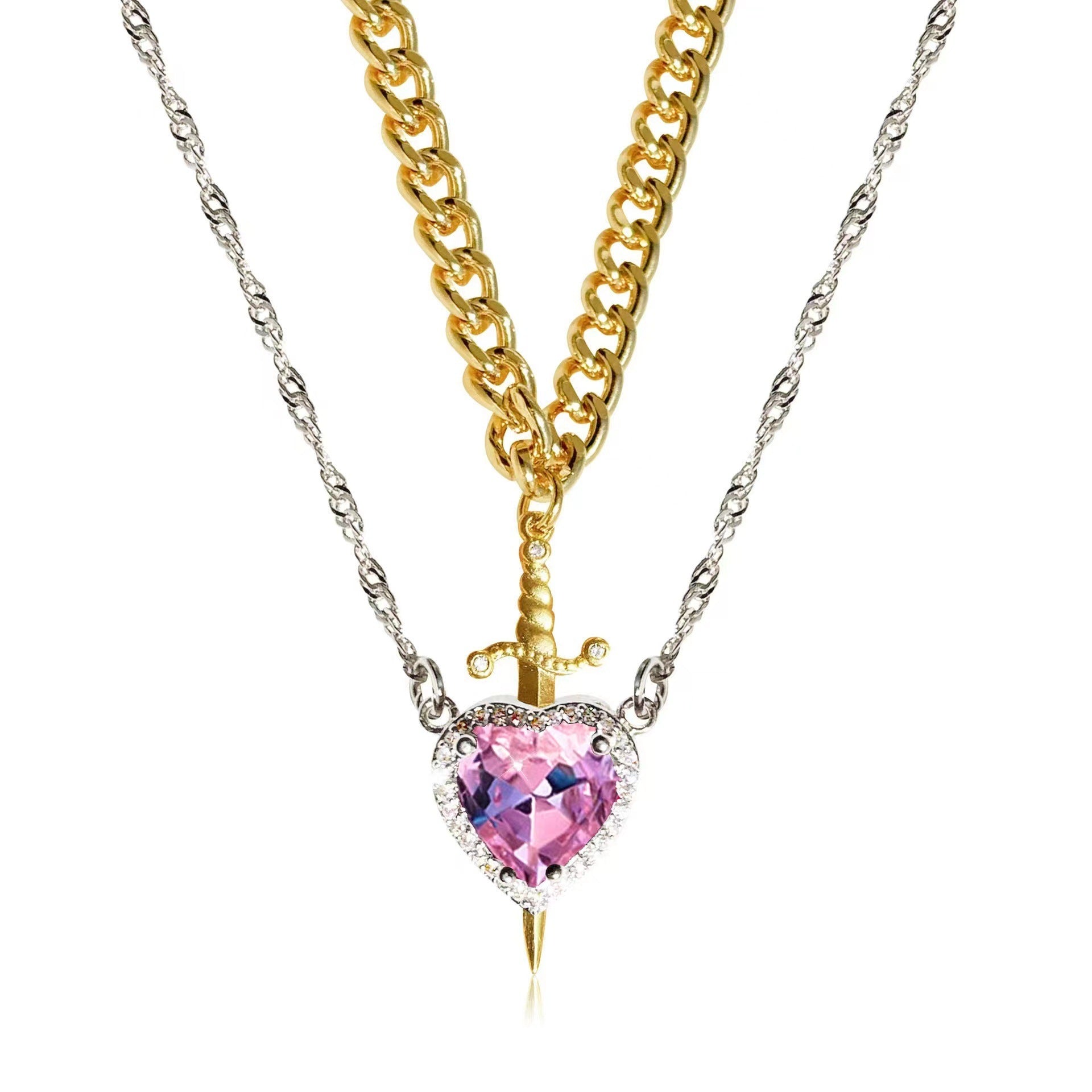 One Arrow Through Heart Ruby Zircon Necklace