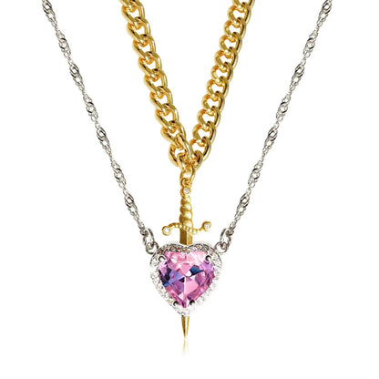 One Arrow Through Heart Ruby Zircon Necklace