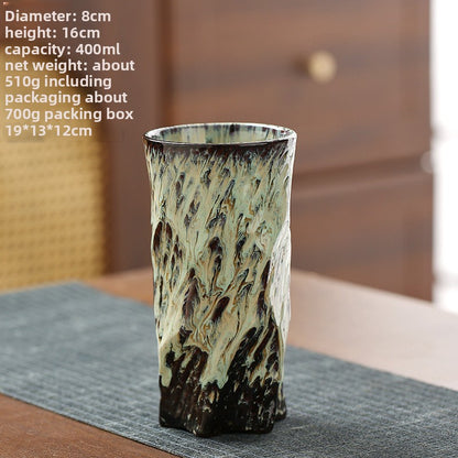 Handmade Ceramic Mug with Wood Grain Glaze