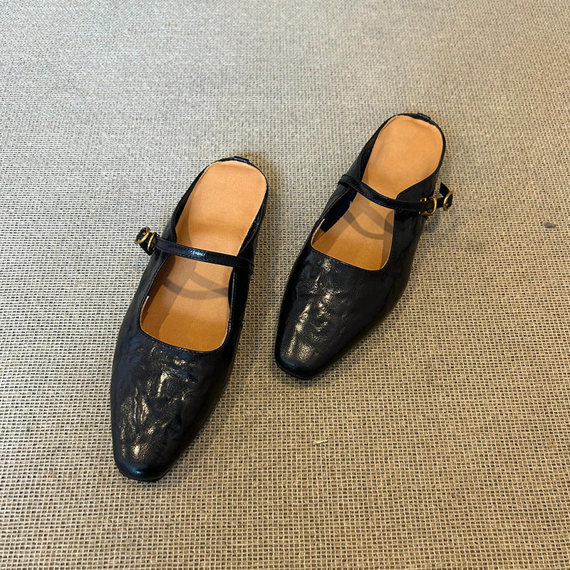 French Genuine Leather Flat Sandals