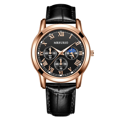 Mens Quartz Watch Leather Strap