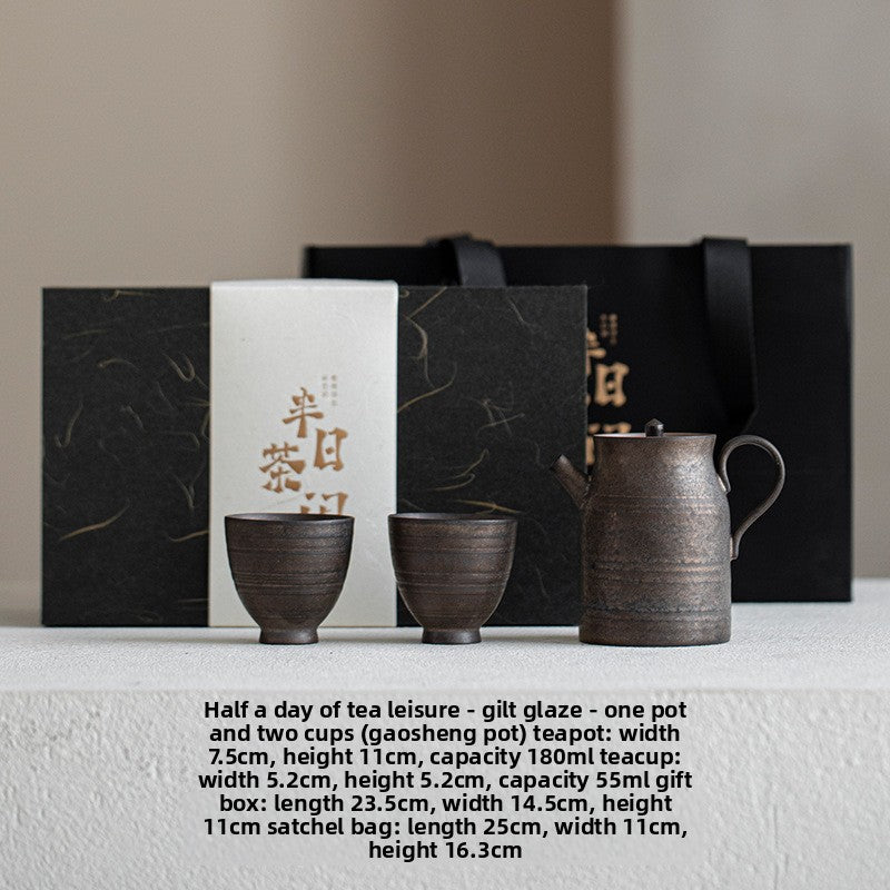Gilded Ceramic Teapot Set with Cups