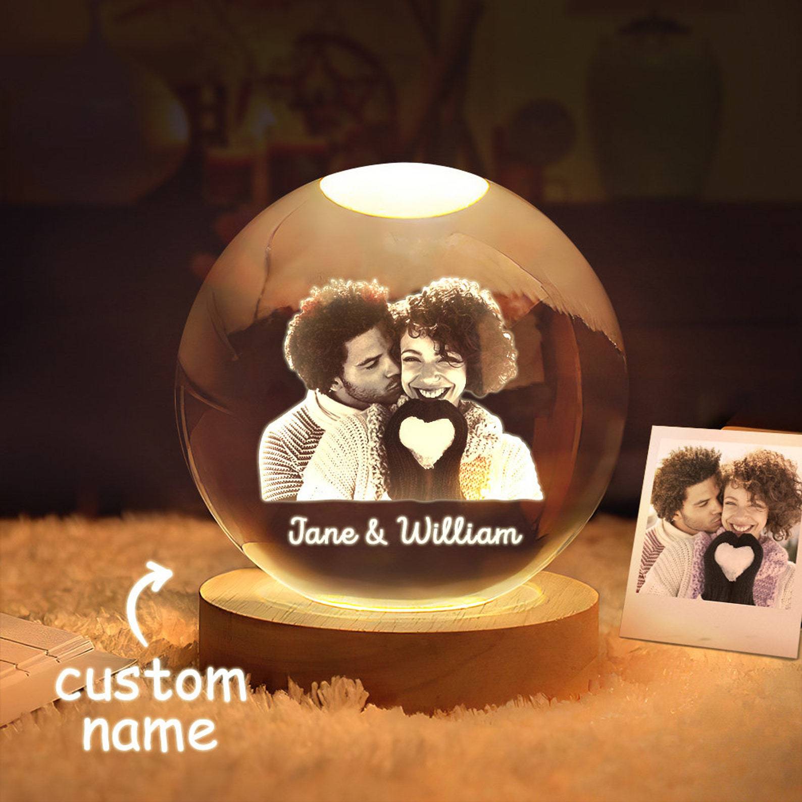3D Laser Engraved Crystal Portrait Ball with LED Base-one people
