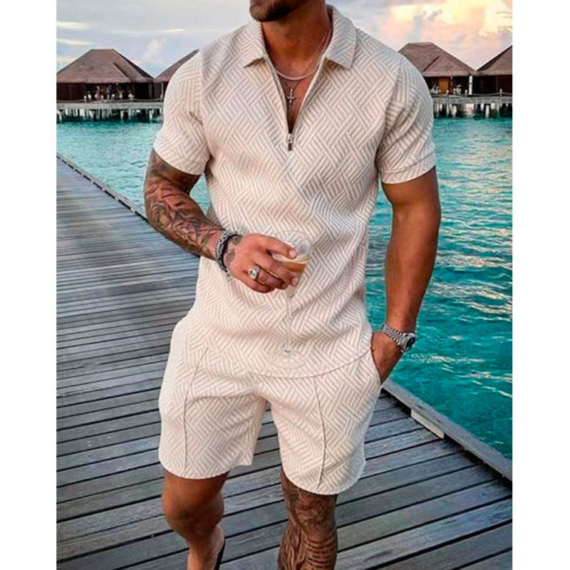 Zip-up collar short sleeves