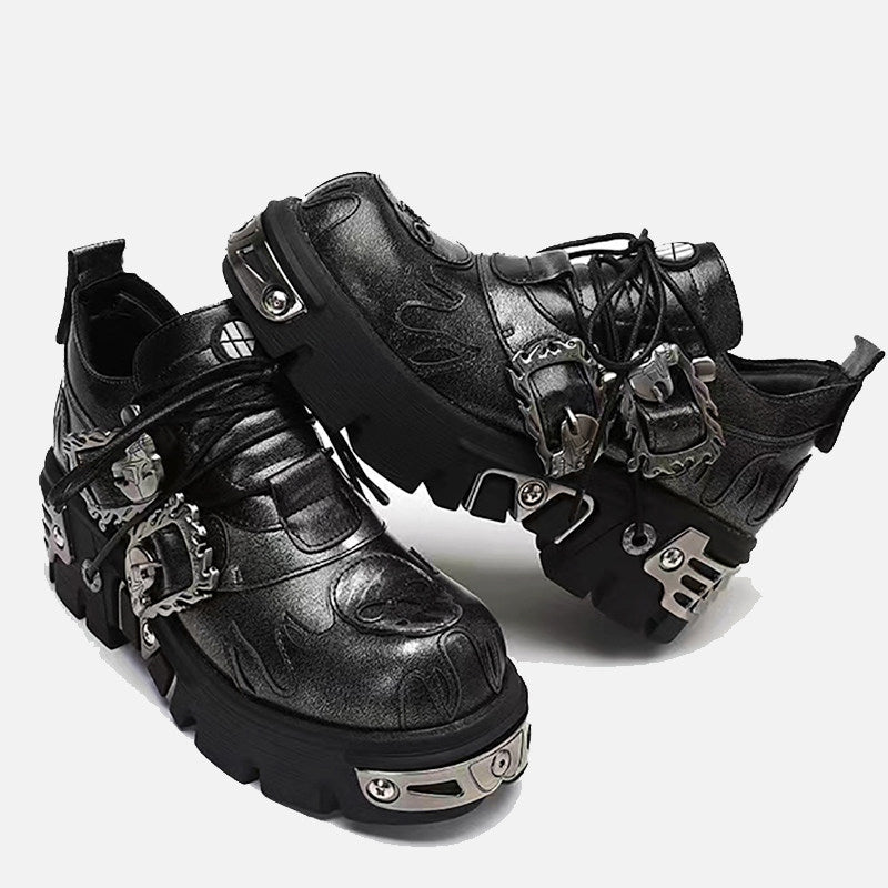 Dark punk little leather shoes