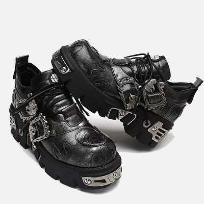 Dark punk little leather shoes