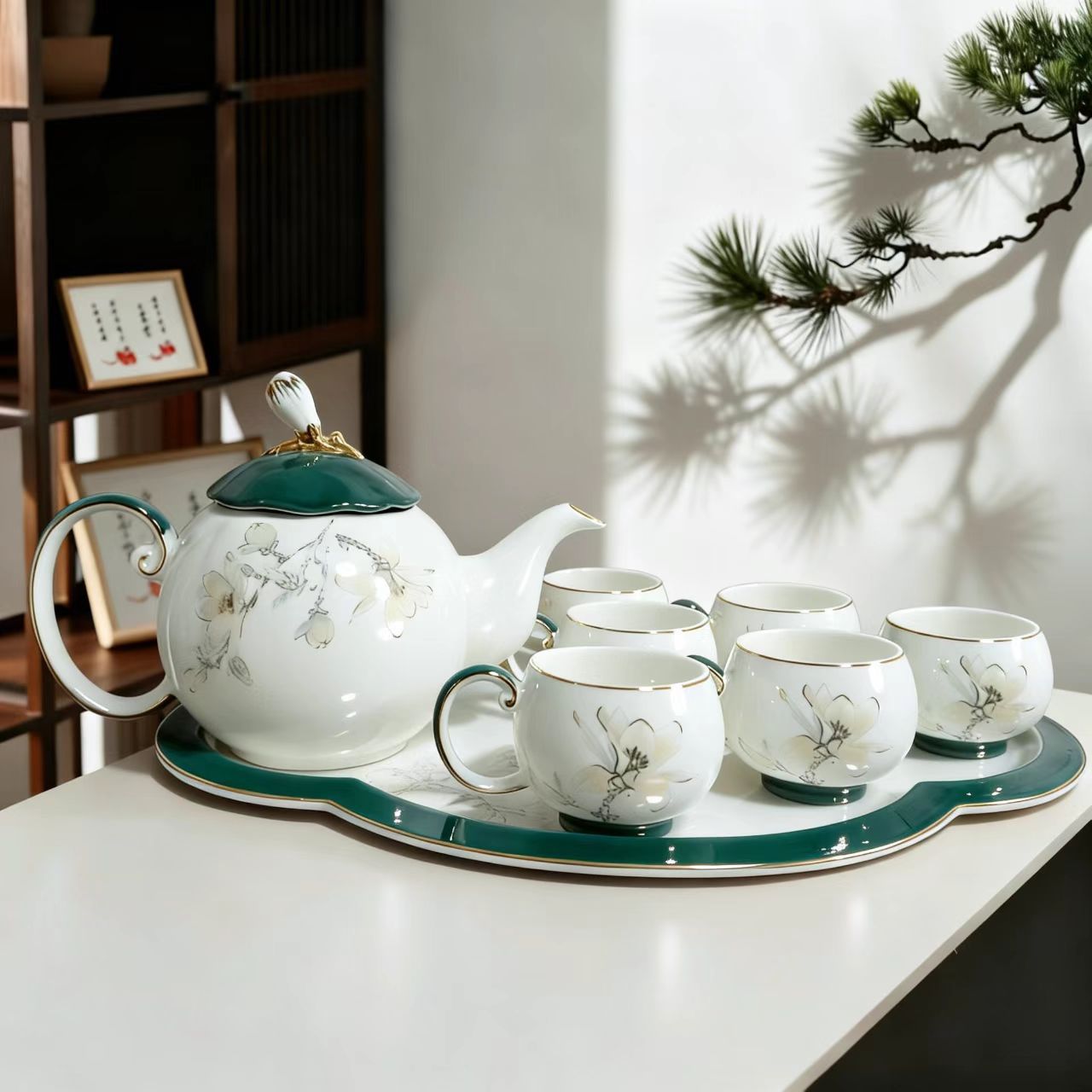 New Chinese-style tea set, luxury living room afternoon tea set including teapot and teacups