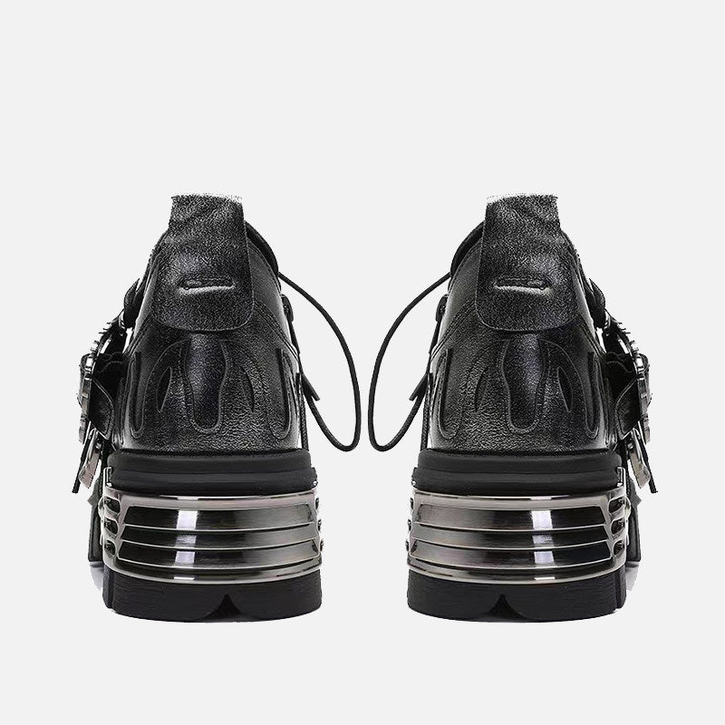 Dark punk little leather shoes