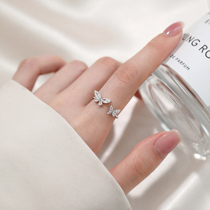 Butterfly Ring Adjustable Open Ring Women Light Luxury