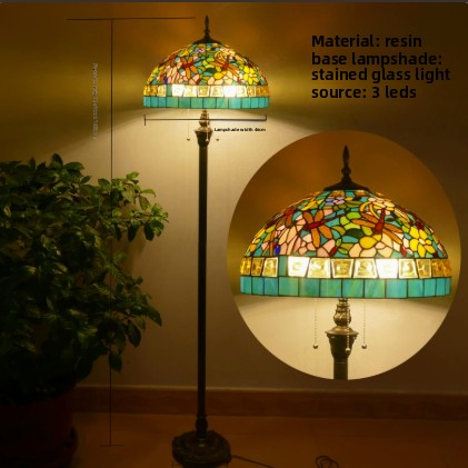Retro Iron Art Glass Floor Lamp