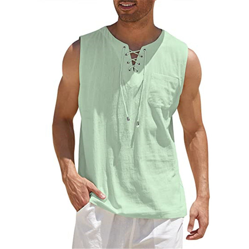 Mens Sleeveless Cotton Casual Shirt