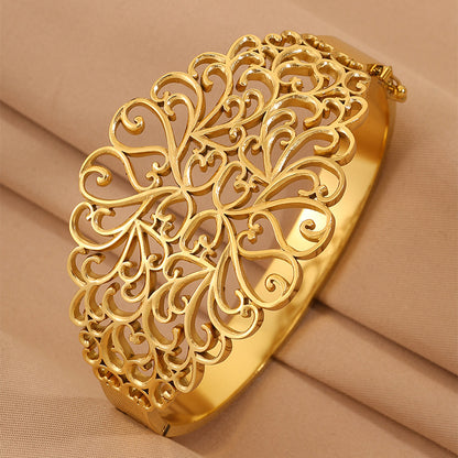 Titanium Steel Gold Plated Hollow Carved Bracelet