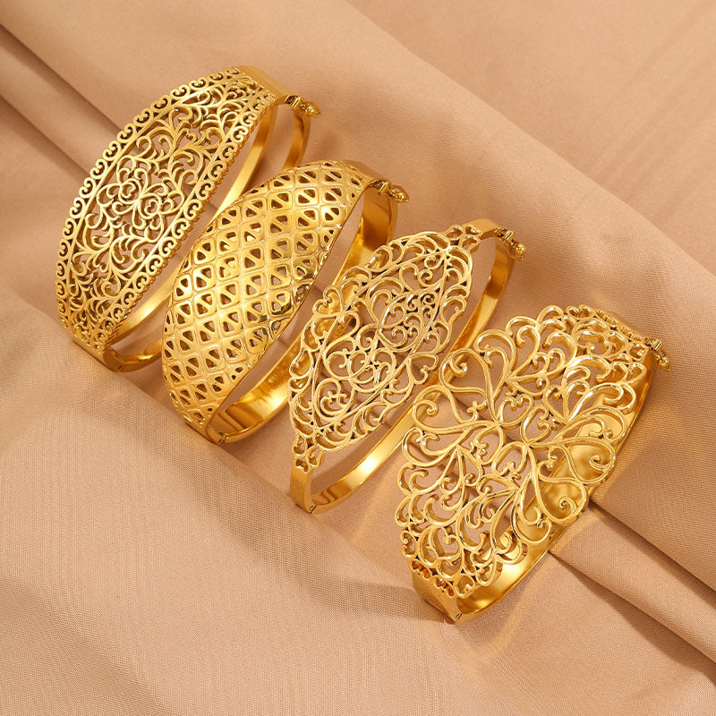 Titanium Steel Gold Plated Hollow Carved Bracelet