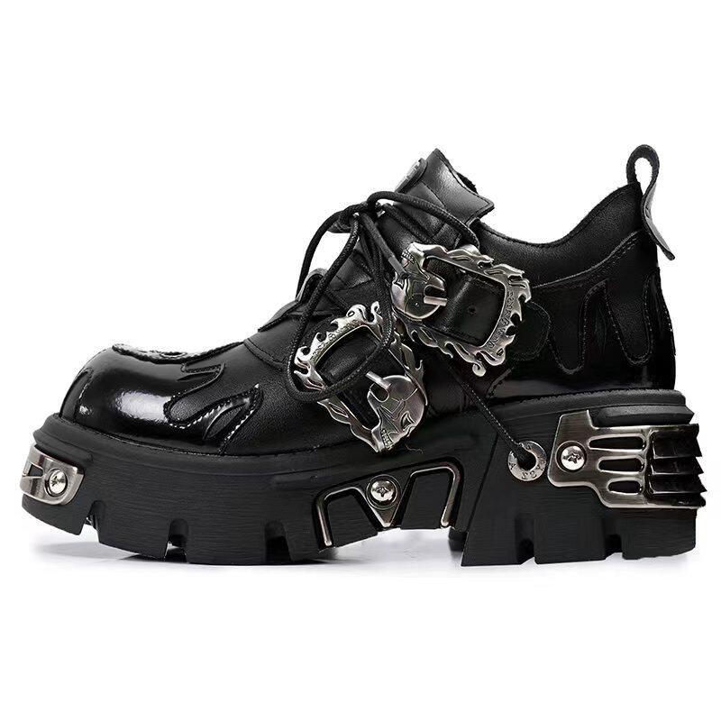 Dark punk little leather shoes