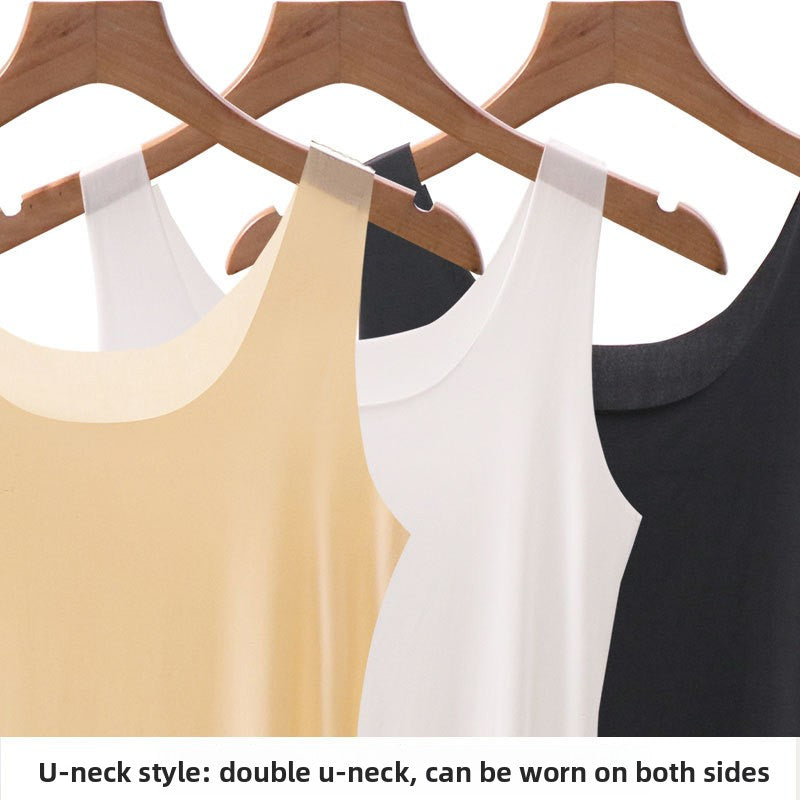 Women Ice Silk Seamless Vest Dress Ultra-thin Loose Slip Nightgown