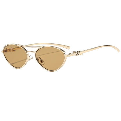 Metal double-bridge triangular sunglasses