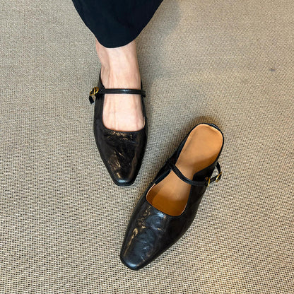 French Genuine Leather Flat Sandals